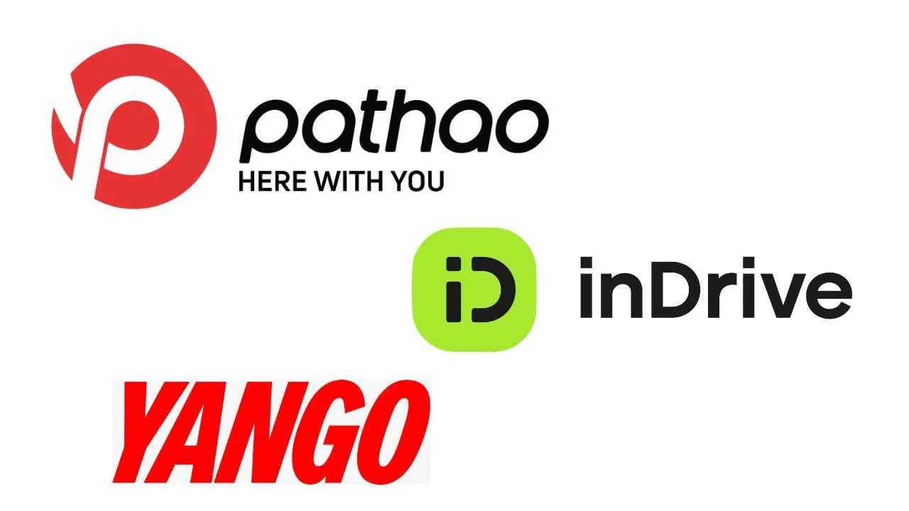 Pathao, inDrive, and Yango ride-hailing app logos